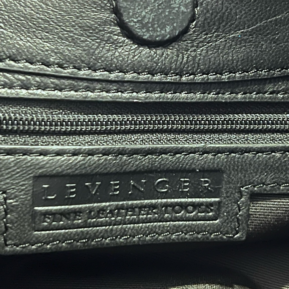 Levenger Black Leather Shoulder Bag with Chain-Accent Straps - Picture 4 of 8